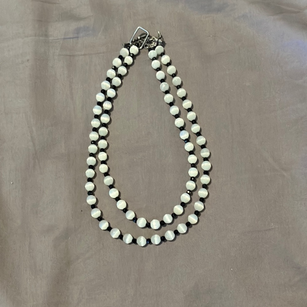 Queen Bee Designs black and white real gemstone necklace.
